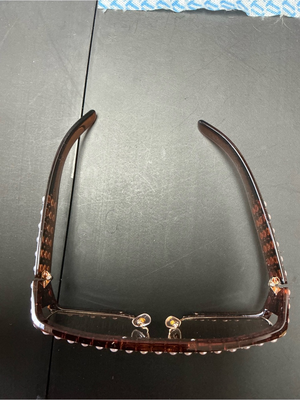 Embellished Oversized Brown Sunglasses with Pearls - Designer Style - Picture 3 of 4